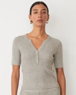 MONROW Softknit Rib Waffle Henley HEATHERGREY Store